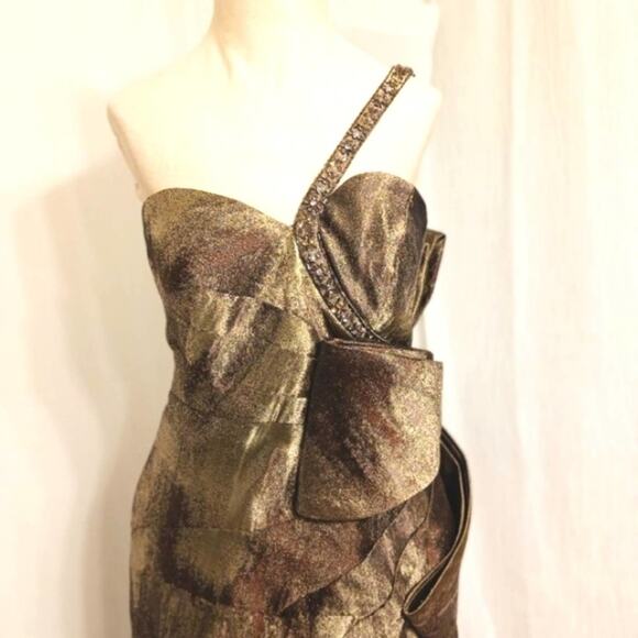 Terani Couture COCKTAIL DRESS Sz 10 Brozed Green Holiday Party ELEGANT Luxury - Picture 2 of 15